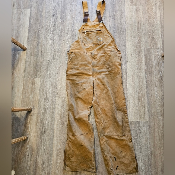Carhartt Bibs khacki overalls brown work wear insulated - Picture 2 of 16